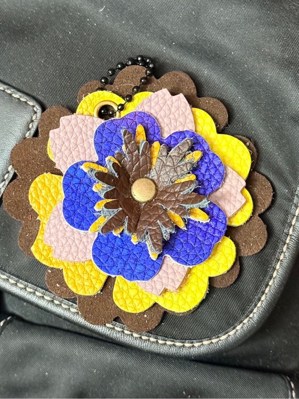 Handmade Hand Dyed Leather Floral Bag Charm - Picture 2 of 2